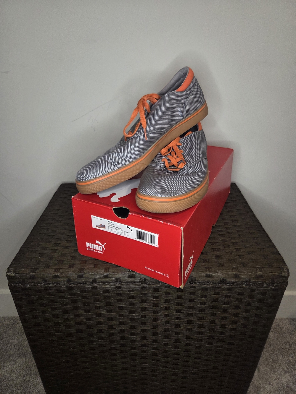 Puma Men’s Gray Casual Sneakers with Orange Accents